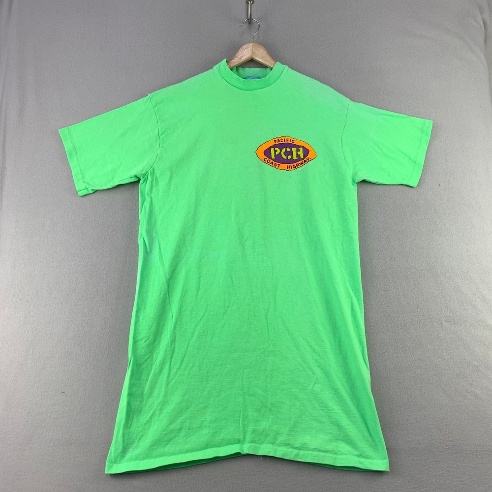 Vintage 1990 PCH T-Shirt Mens XXL Green Surf Graphic Tee Pacific Coast Highway